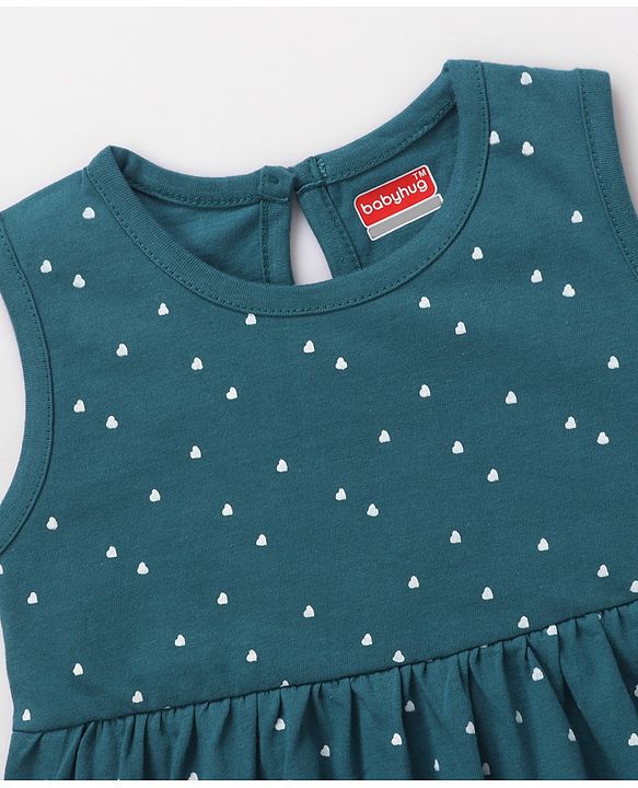 Babyhug Single Jersey Knit Sleeveless Star Printed Frock - Navy Blue