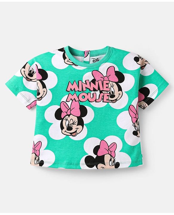 Babyhug Disney Single Jersey Knit Half Sleeves Oversized T-Shirts with Minnie Mouse Family Graphics Pack of 3 - Orange Pink & Mint