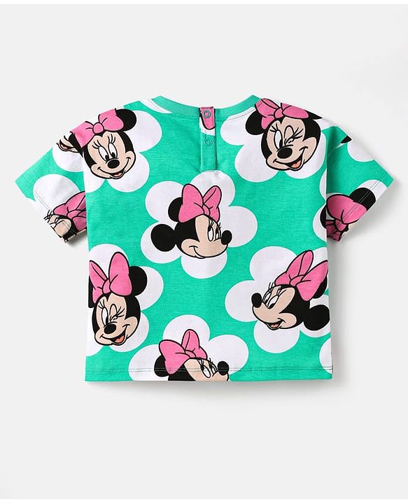 Babyhug Disney Single Jersey Knit Half Sleeves Oversized T-Shirts with Minnie Mouse Family Graphics Pack of 3 - Orange Pink & Mint