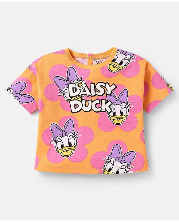 Babyhug Disney Single Jersey Knit Half Sleeves Oversized T-Shirts with Minnie Mouse Family Graphics Pack of 3 - Orange Pink & Mint