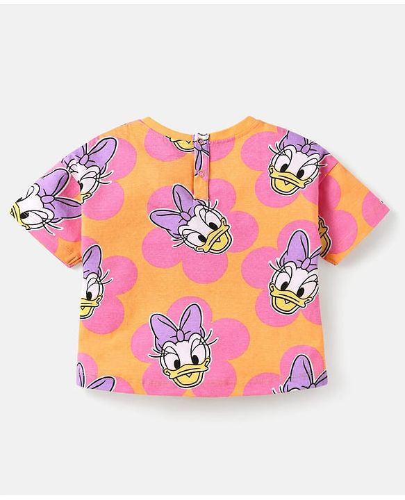 Babyhug Disney Single Jersey Knit Half Sleeves Oversized T-Shirts with Minnie Mouse Family Graphics Pack of 3 - Orange Pink & Mint