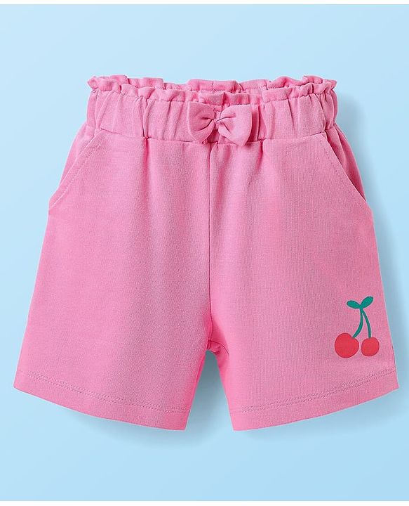 Babyhug Single Jersey Knit Half Sleeves Top & Shorts with Fruit Print - White & Pink