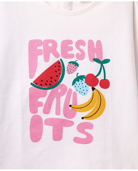 Babyhug Single Jersey Knit Half Sleeves Top & Shorts with Fruit Print - White & Pink