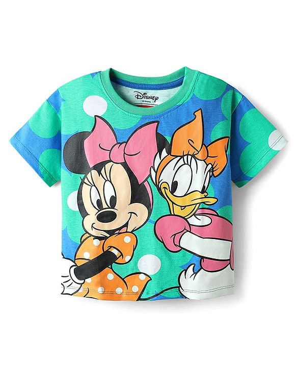 Babyhug Disney Single Jersey Knit Half Sleeves T-Shirt & Short Set With Front & Back Minnie Mouse Print - Sea Green