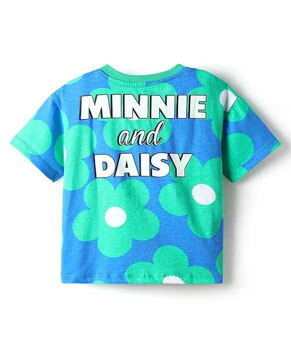 Babyhug Disney Single Jersey Knit Half Sleeves T-Shirt & Short Set With Front & Back Minnie Mouse Print - Sea Green