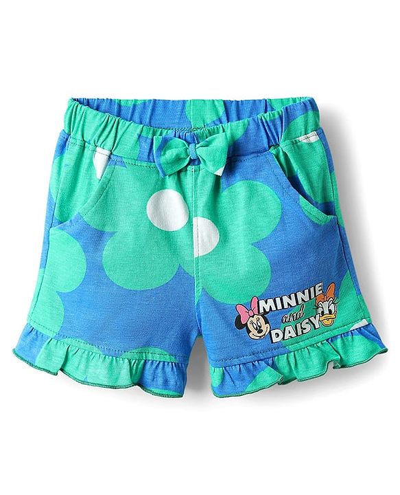 Babyhug Disney Single Jersey Knit Half Sleeves T-Shirt & Short Set With Front & Back Minnie Mouse Print - Sea Green