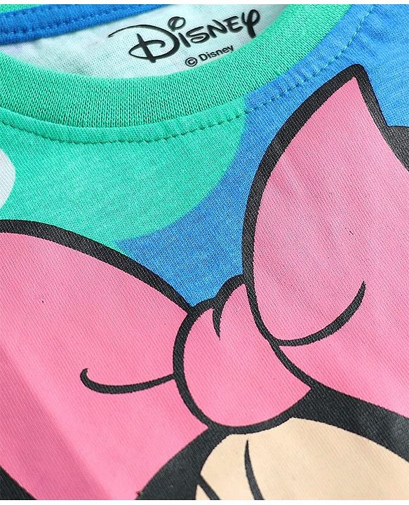 Babyhug Disney Single Jersey Knit Half Sleeves T-Shirt & Short Set With Front & Back Minnie Mouse Print - Sea Green
