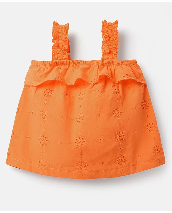 Babyhug Single Jersey Knit Sleeveless Top and Skirt Set with Floral Print - Orange & Blue