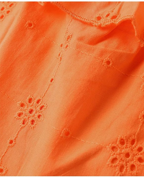 Babyhug Single Jersey Knit Sleeveless Top and Skirt Set with Floral Print - Orange & Blue