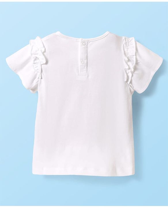 Babyhug Single Jersey Knit Half Sleeves Top & Schiffli Skirt Set With Floral Embroidery & Bow Applique - White & Yellow