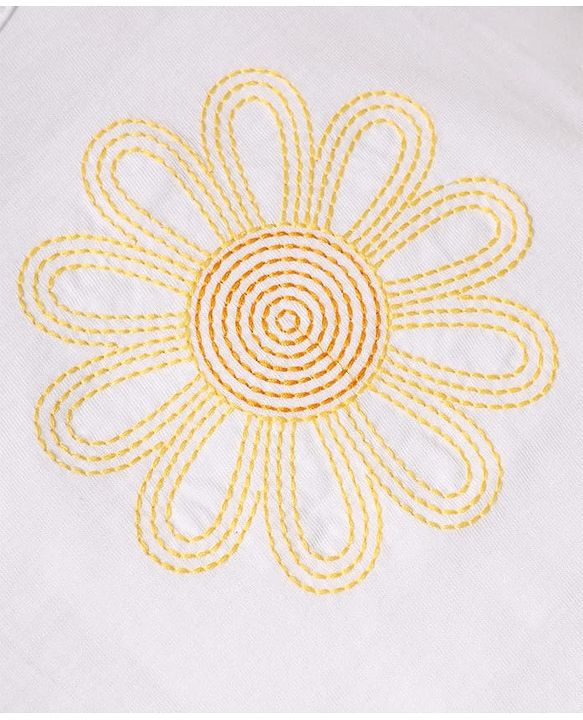 Babyhug Single Jersey Knit Half Sleeves Top & Schiffli Skirt Set With Floral Embroidery & Bow Applique - White & Yellow