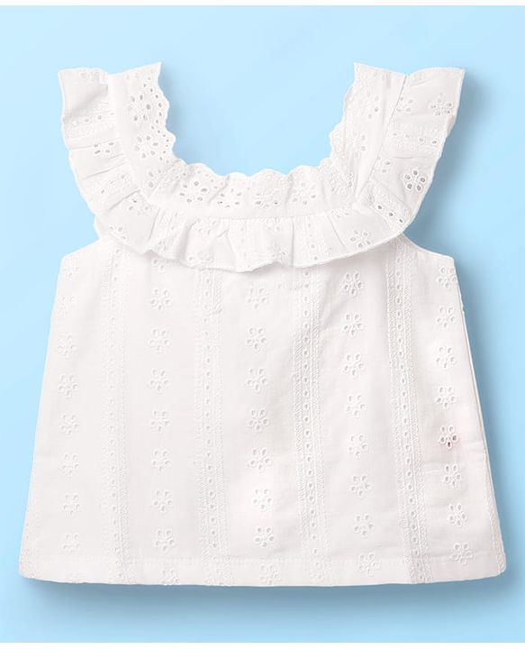 Babyhug Schiffili 100% Cotton Knit Sleeveless Top & Skirt with Floral Print - White & Red