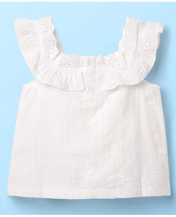 Babyhug Schiffili 100% Cotton Knit Sleeveless Top & Skirt with Floral Print - White & Red