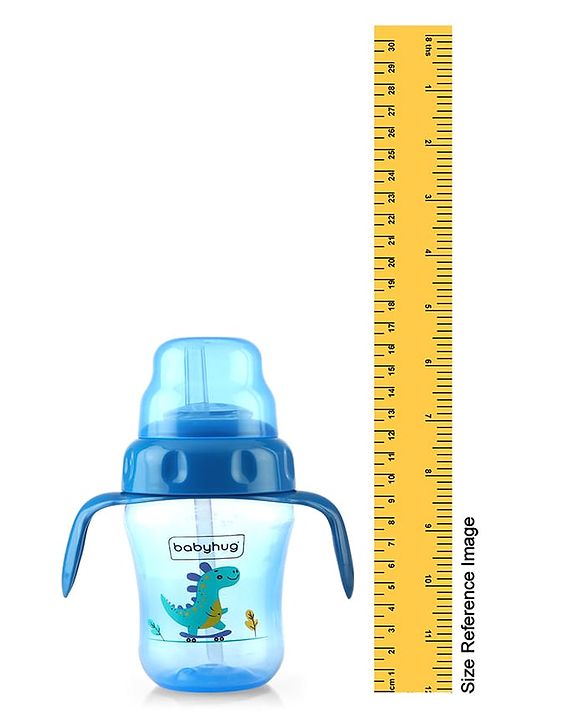 Babyhug Dino Printed Sipper Bottle With Silicone Spout & Straw Blue - 210 ml