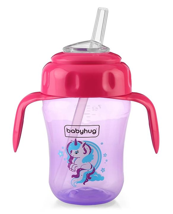 Babyhug Dino Printed Sipper Bottle With Silicone Spout & Straw Blue - 210 ml