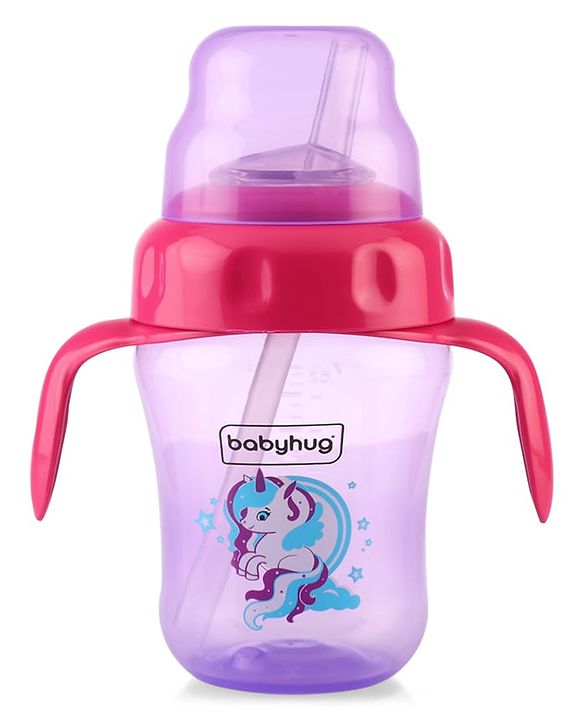 Babyhug Dino Printed Sipper Bottle With Silicone Spout & Straw Blue - 210 ml