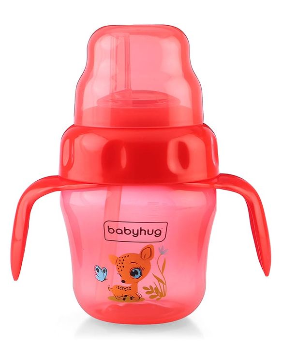 Babyhug Dino Printed Sipper Bottle With Silicone Spout & Straw Blue - 210 ml
