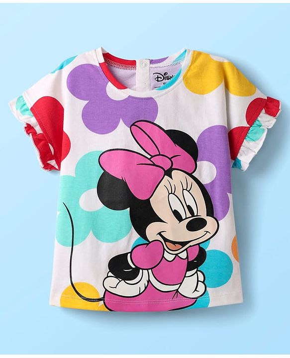 Babyhug Disney Single Jersey Knit Half Sleeves T-Shirt & Shorts Set With Minnie Mouse Graphics - White