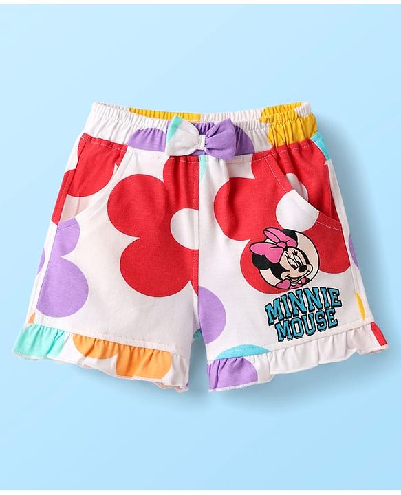 Babyhug Disney Single Jersey Knit Half Sleeves T-Shirt & Shorts Set With Minnie Mouse Graphics - White