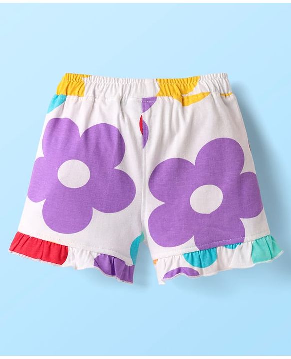 Babyhug Disney Single Jersey Knit Half Sleeves T-Shirt & Shorts Set With Minnie Mouse Graphics - White