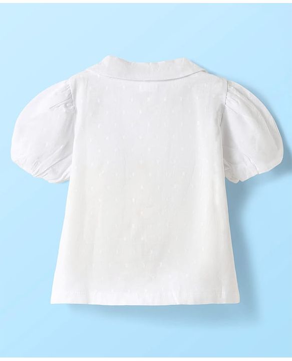 Babyhug Single Jersey Knit Half Puffed Sleeves Top & Skirt Set With Floral Print - White & Red