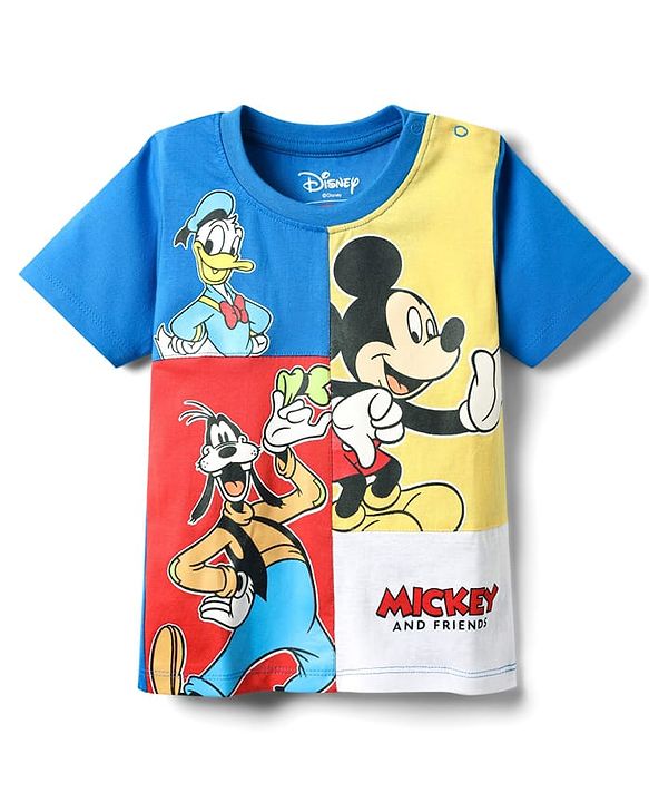 Babyhug Disney Single Jersey Knit Half Sleeves T-Shirt With Mickey Mouse Family Graphics - Blue
