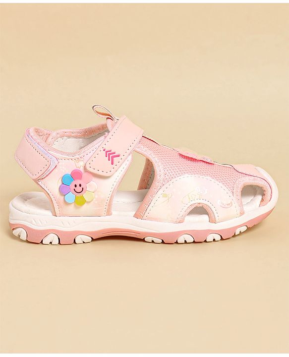 Pine Kids Sandals with Velcro Closure & Butterfly Applique - Pink