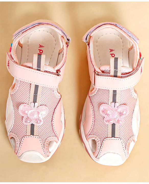 Pine Kids Sandals with Velcro Closure & Butterfly Applique - Pink