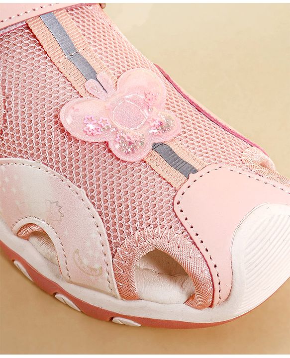 Pine Kids Sandals with Velcro Closure & Butterfly Applique - Pink
