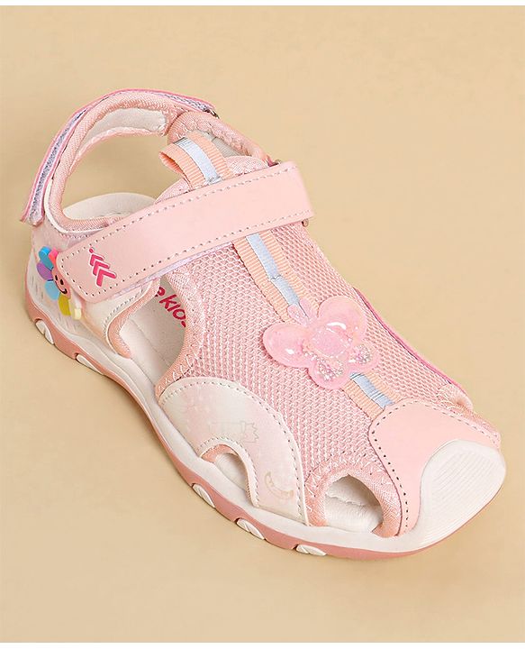 Pine Kids Sandals with Velcro Closure & Butterfly Applique - Pink