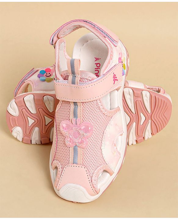 Pine Kids Sandals with Velcro Closure & Butterfly Applique - Pink