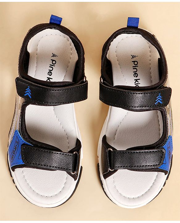 Pine Kids Sandals with Velcro Closure & Text Print - Black
