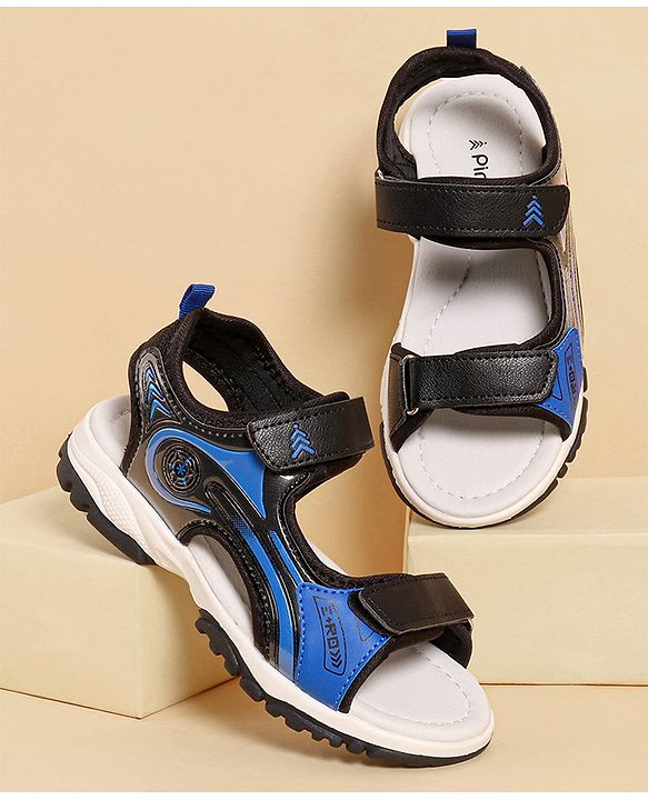 Pine Kids Sandals with Velcro Closure & Text Print - Black