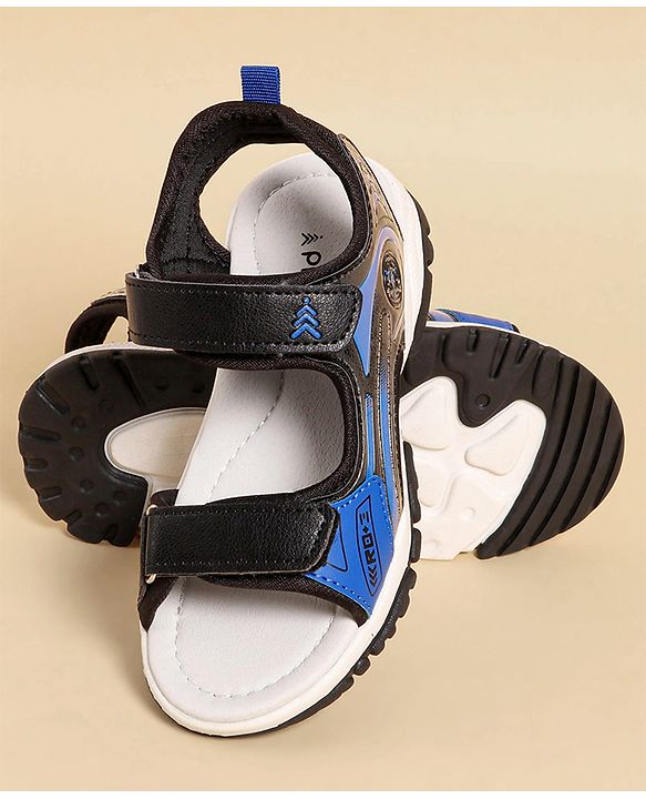 Pine Kids Sandals with Velcro Closure & Text Print - Black
