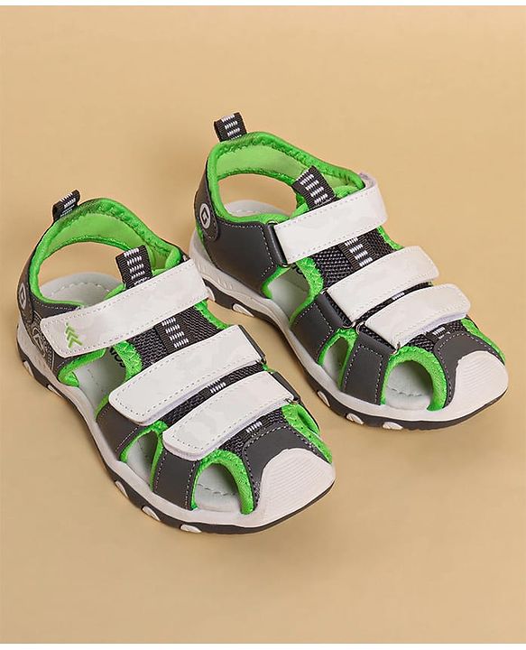 Pine Kids Sandals with Velcro Closure & Colour Block Design - Grey