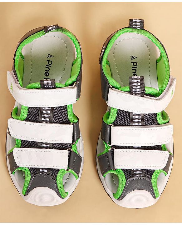 Pine Kids Sandals with Velcro Closure & Colour Block Design - Grey