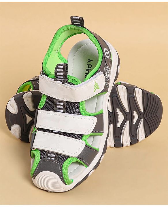 Pine Kids Sandals with Velcro Closure & Colour Block Design - Grey