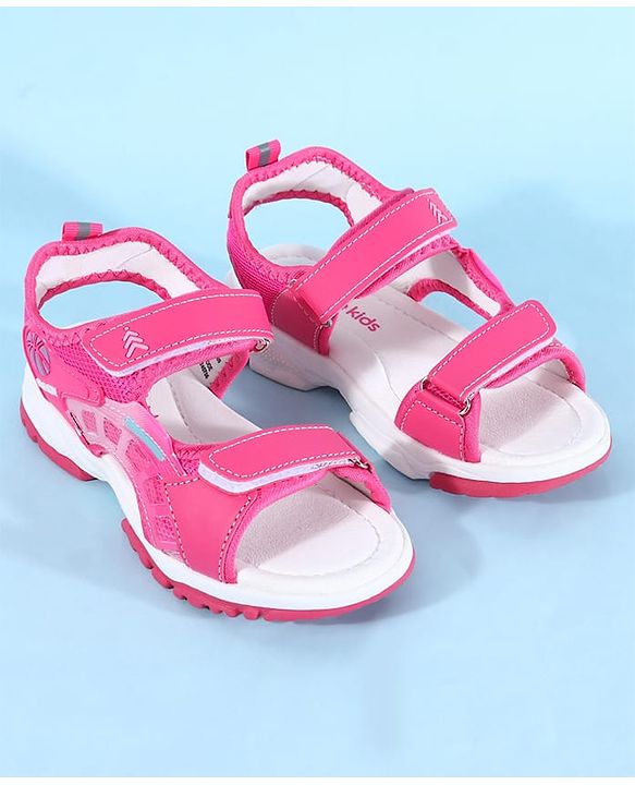 Pine Kids Sandals with Velcro Closure & Football Print - Fuchsia