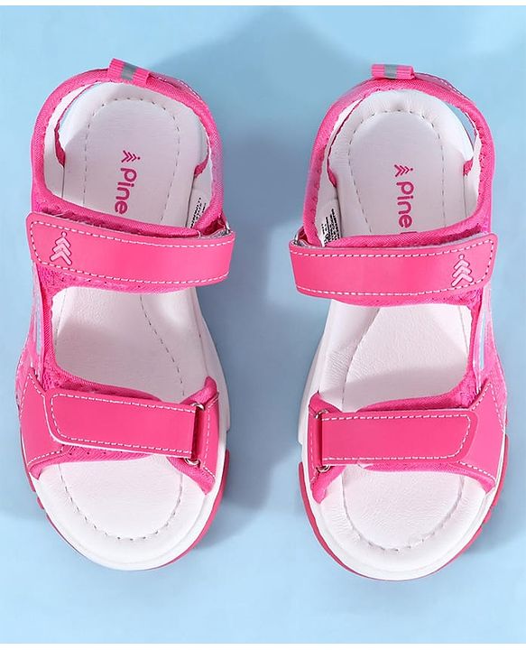 Pine Kids Sandals with Velcro Closure & Football Print - Fuchsia