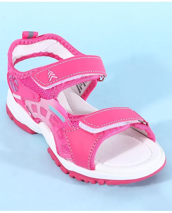 Pine Kids Sandals with Velcro Closure & Football Print - Fuchsia