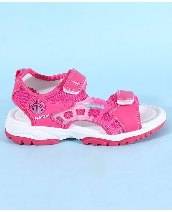 Pine Kids Sandals with Velcro Closure & Football Print - Fuchsia