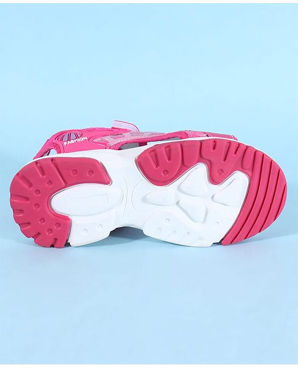 Pine Kids Sandals with Velcro Closure & Football Print - Fuchsia