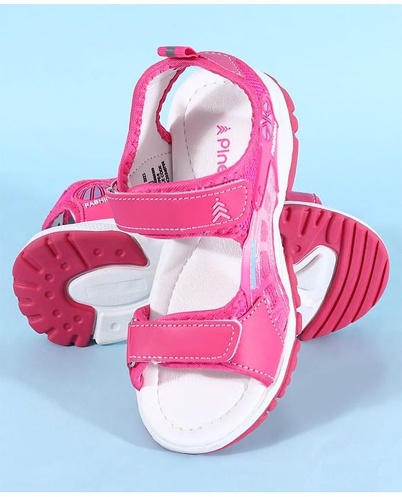 Pine Kids Sandals with Velcro Closure & Football Print - Fuchsia