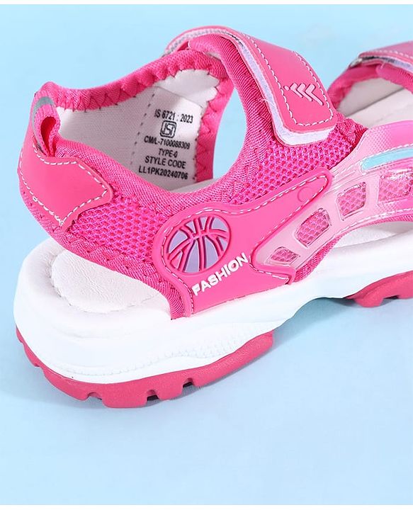 Pine Kids Sandals with Velcro Closure & Football Print - Fuchsia