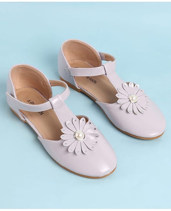 Pine Kids Velcro Closure Solid Coloured Ballerina With Floral Applique - Purple