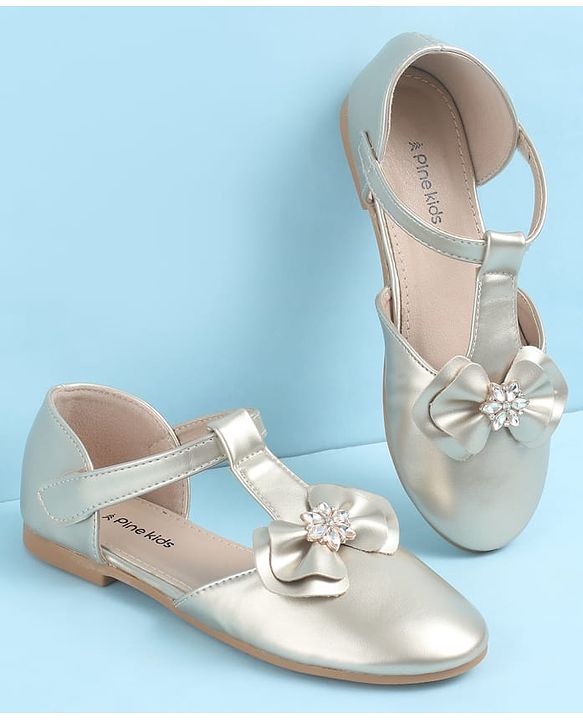 Pine Kids Velcro Closure Ballerina with Bow Applique - Gold