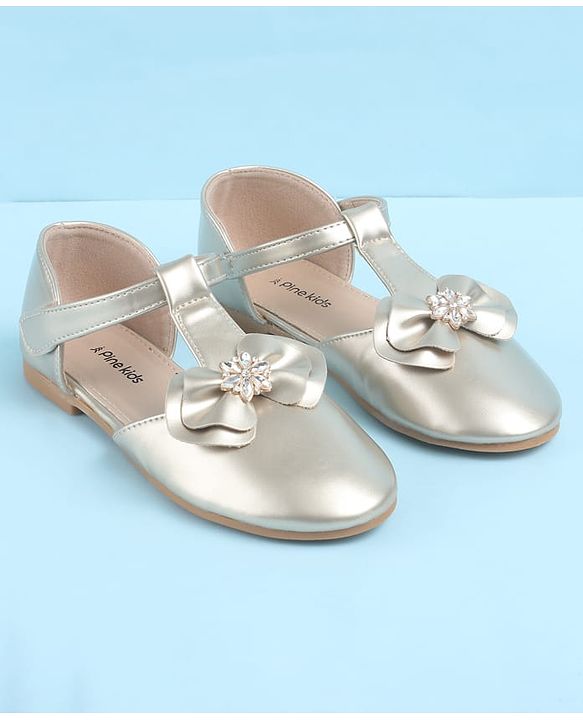 Pine Kids Velcro Closure Ballerina with Bow Applique - Gold