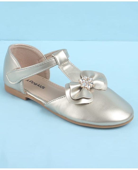 Pine Kids Velcro Closure Ballerina with Bow Applique - Gold
