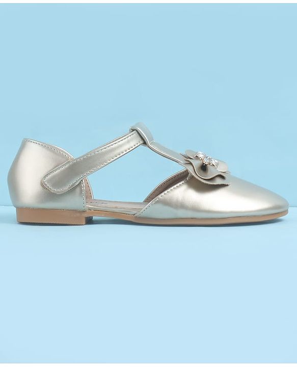 Pine Kids Velcro Closure Ballerina with Bow Applique - Gold