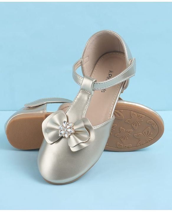 Pine Kids Velcro Closure Ballerina with Bow Applique - Gold